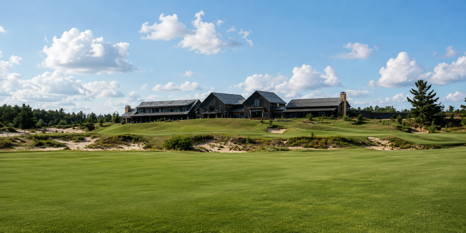 Mammoth Dunes’ 18th green — and closing glory! — lie just beyond that gaping bunker…